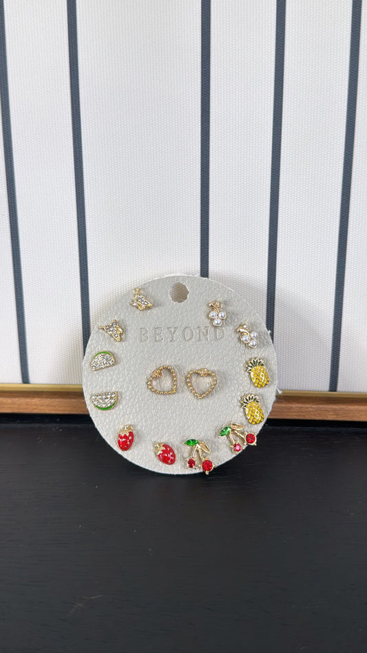 Fruity Mix Earring Pack, Red/Gold