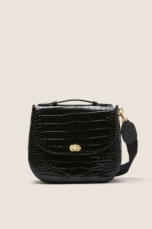 Black Croco Turnlock Louis with Top Handle