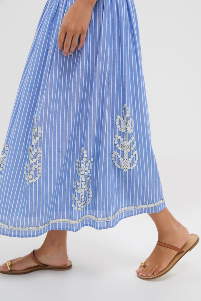 Blue Stripes Malla Midi Dress