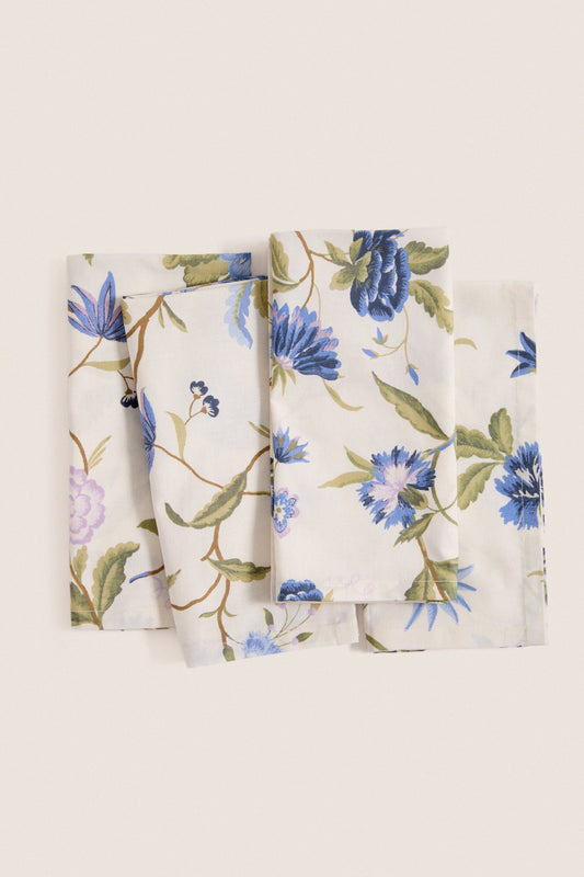 Blue and Lavender Blossom Printed Napkins Set of 4