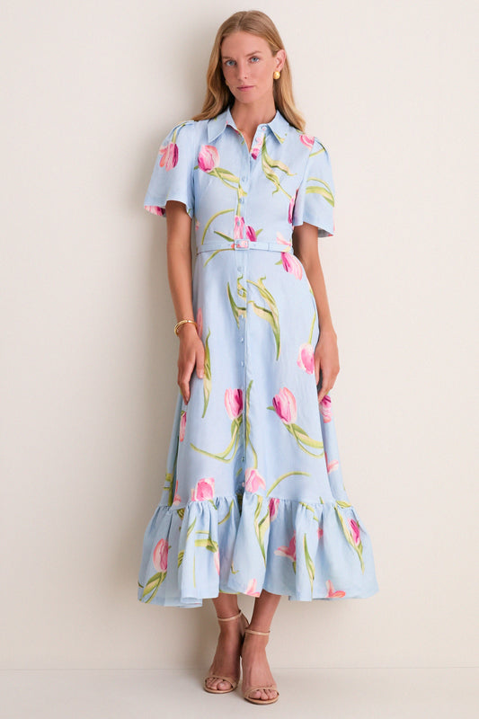 Blue Tulipe Print Becca Midi Dress