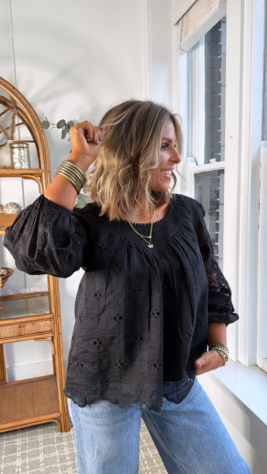 Clover Mix Top, Black