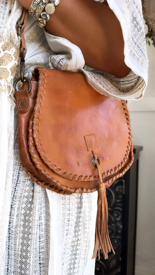 Bedstu Half Moon Crossbody, Tan Rustic