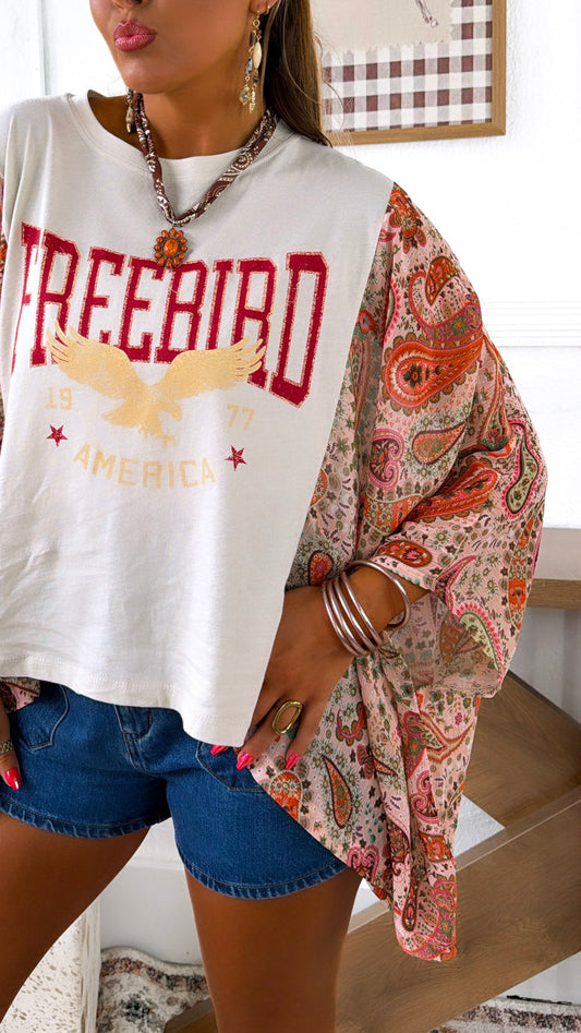 Paisley Freebird Graphic Top, Ivory/ Multi