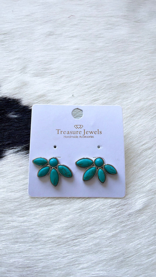 Half Turquoise Flower Silver