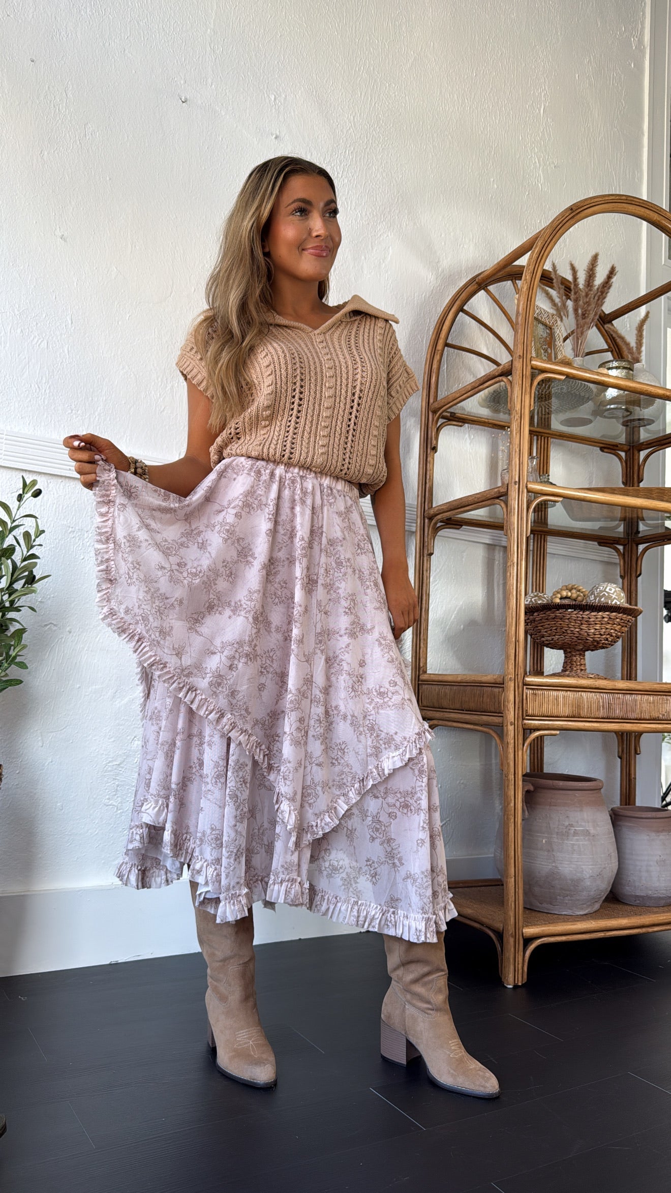 Hazel Bloom Maxi Skirt, Cream Multi
