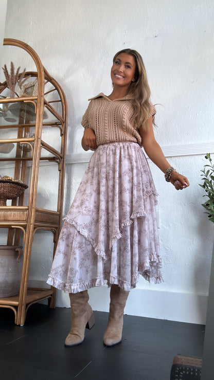 Hazel Bloom Maxi Skirt, Cream Multi