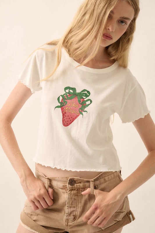 Magic Strawberry Cropped Graphic Baby Tee