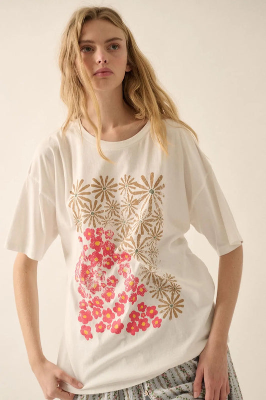 Floral Breeze Vintage-Print Oversize Graphic Tee