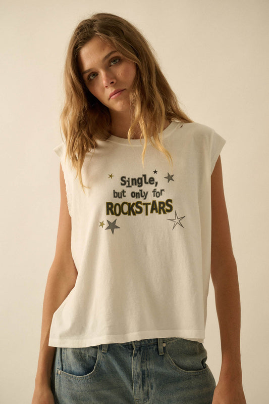 Rockstars Only Distressed Sleeveless Graphic Tee