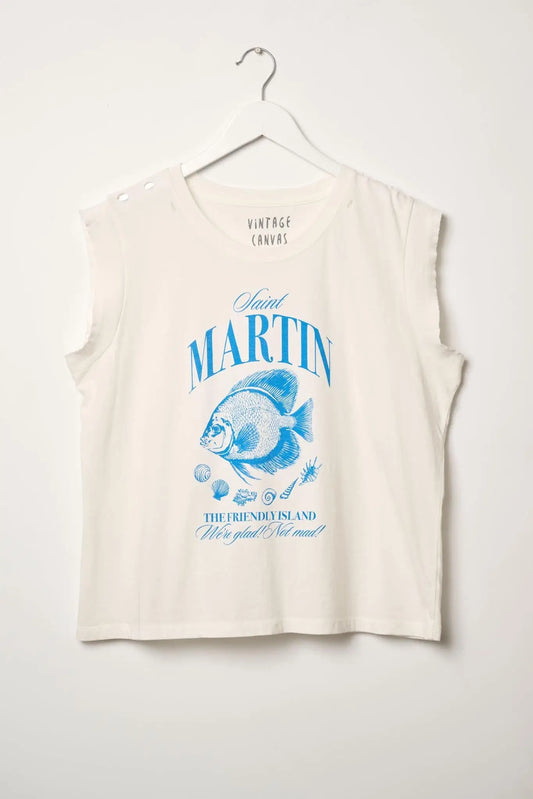 Saint Martin Distressed Sleeveless Graphic Tee