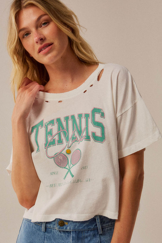 BH Tennis Club Distressed Cropped Graphic Tee