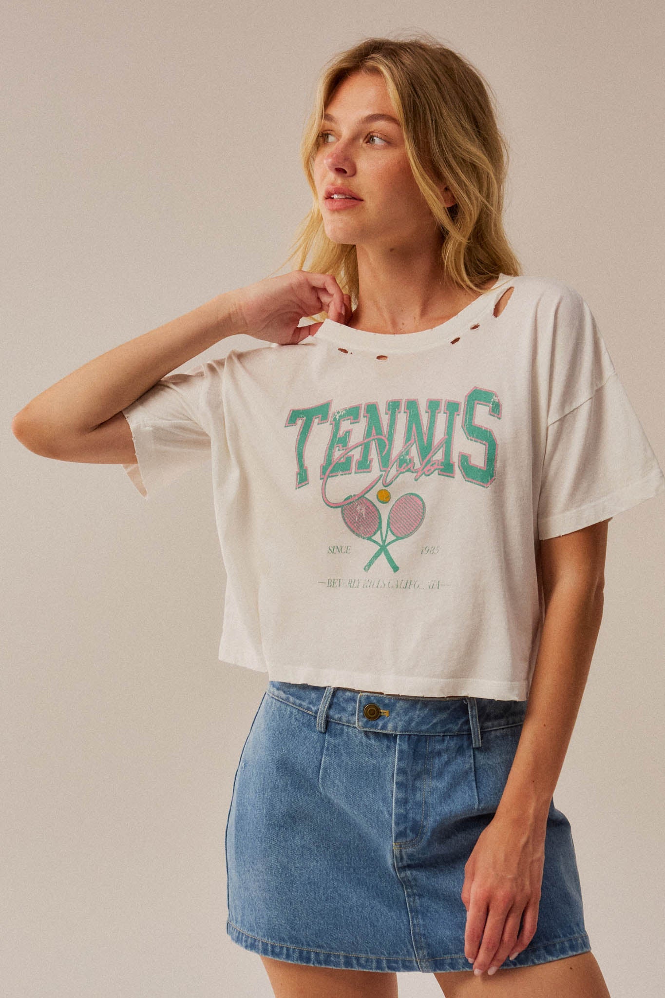 BH Tennis Club Distressed Cropped Graphic Tee