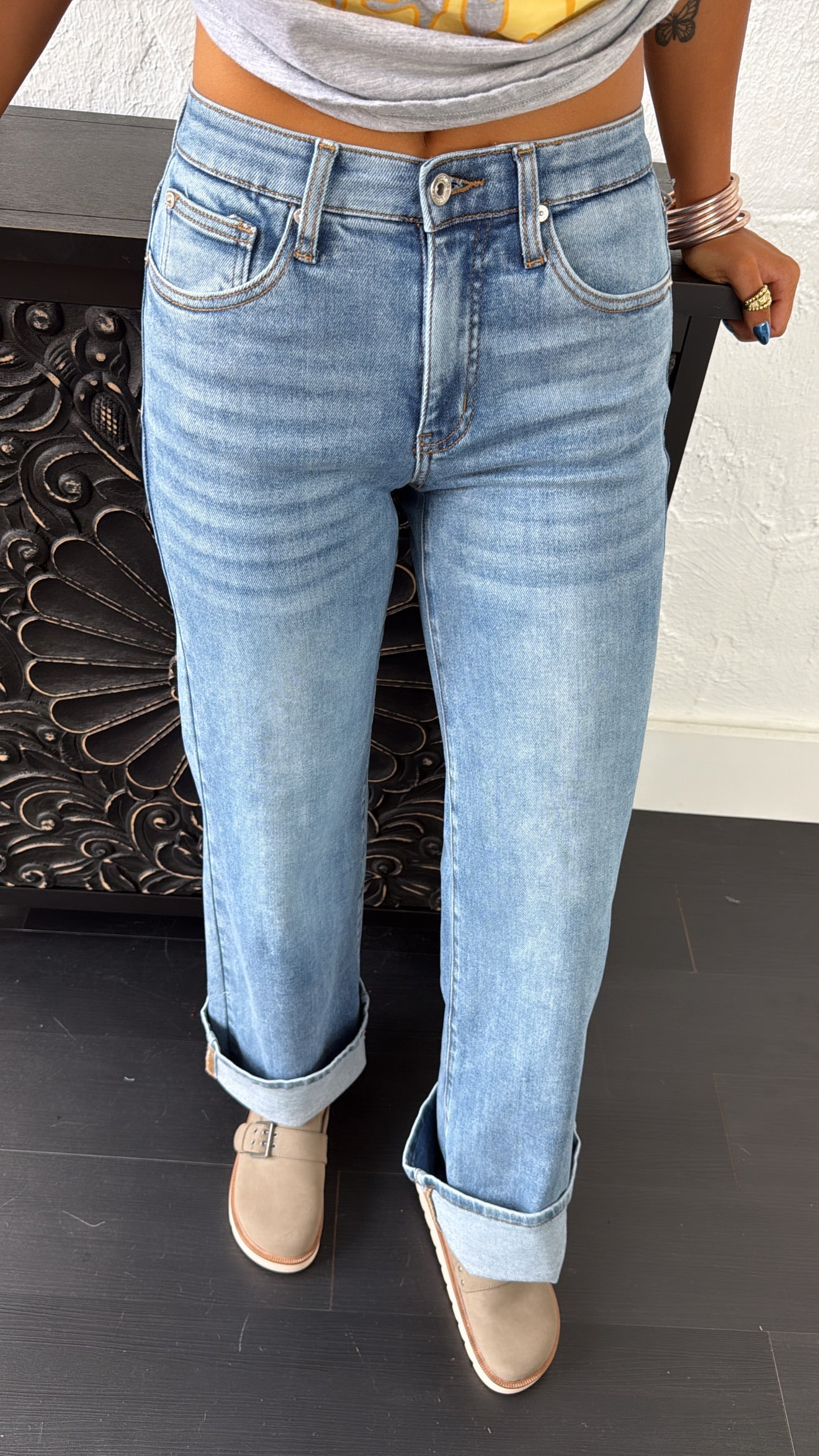 Navy Straight Leg Denim, Medium Wash