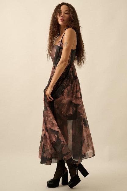 Decadent Blooms Floral Organza Midi Dress