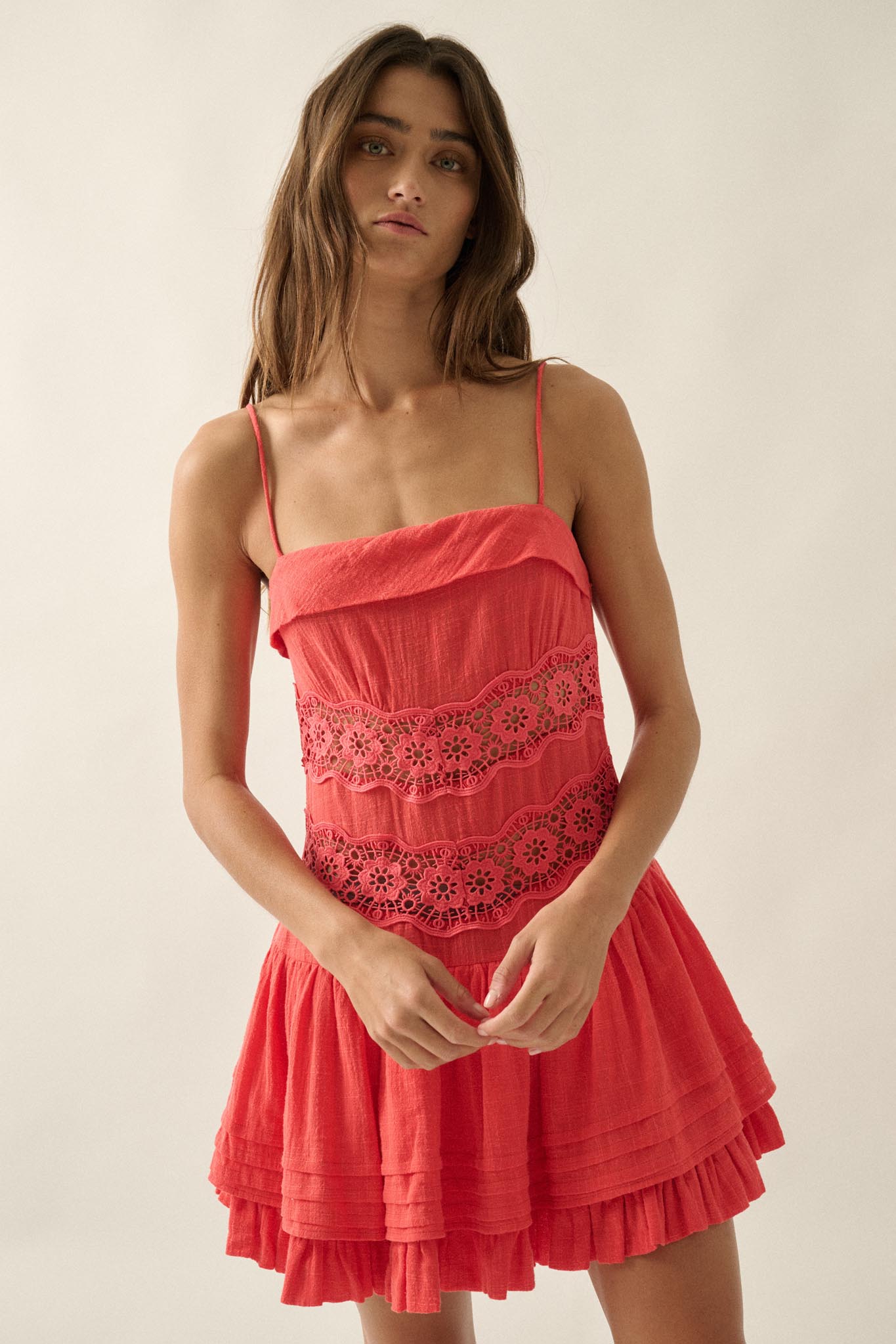 Play Date Lace-Inset Cotton Gauze Mini Dress