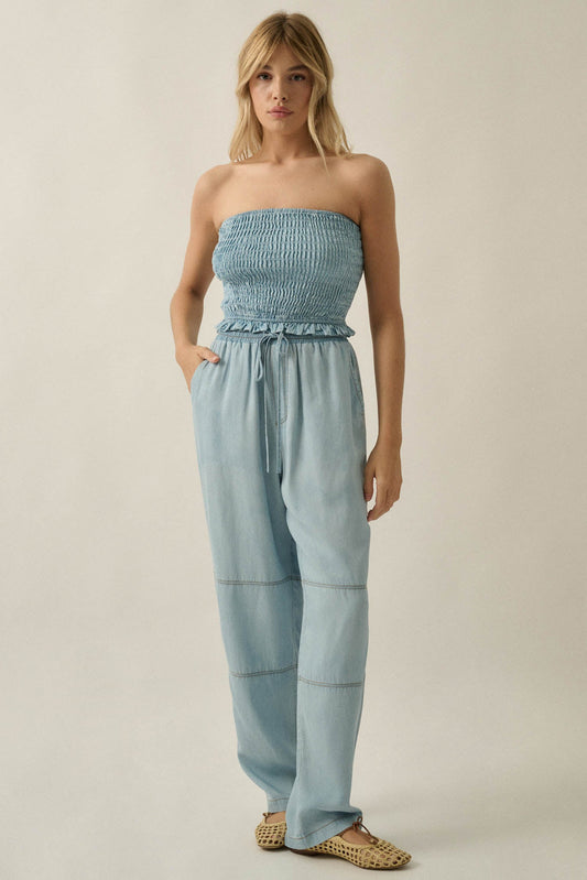 Chasing Clouds Denim Drawstring Barrel Pants