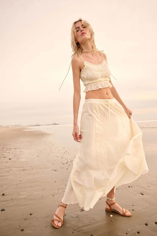 Graceful Beauty Lace and Cotton Ruffle Maxi Skirt