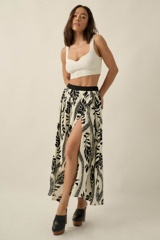 Jungle Cruise Tropical-Print Pleated Wrap Maxi Skirt
