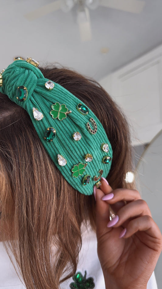 Green Shamrock Front Knot Headband