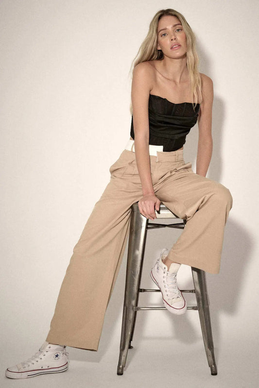 Making Strides Asymmetrical-Waist Pleated Pants