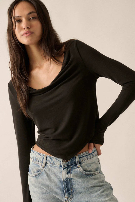 Over and Over Cowl Neck Bandana-Hem Baby Rib Top