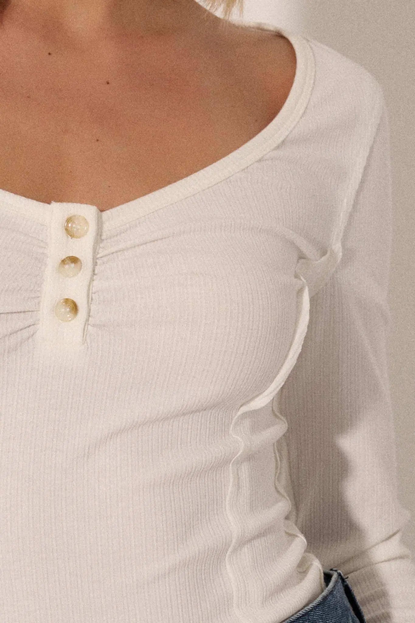 Promise the Label Rib-Knit Scoop Neck Henley Top