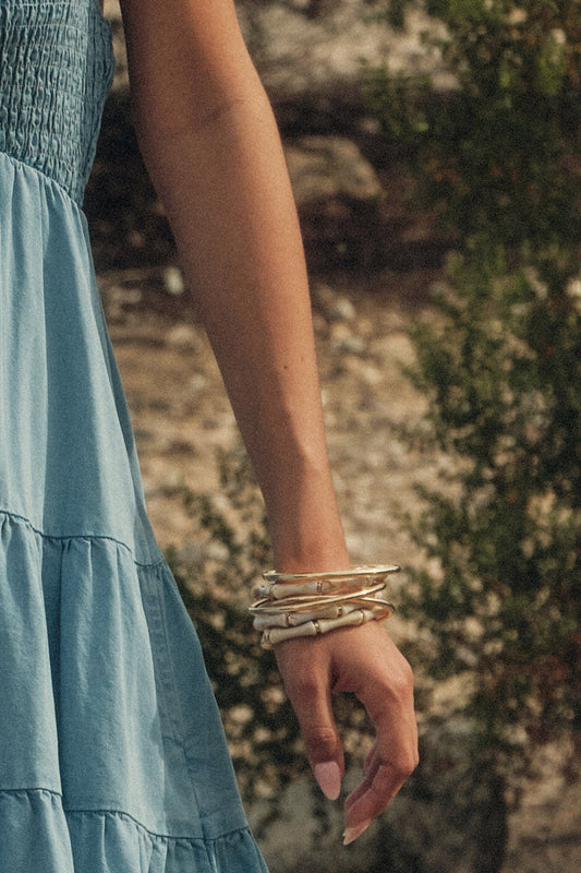 Indio Gold Bangle and Marble Bead Bracelet Set