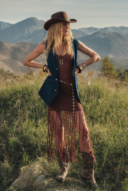 Fringe Benefits Crochet Fringed Maxi Tank Dress