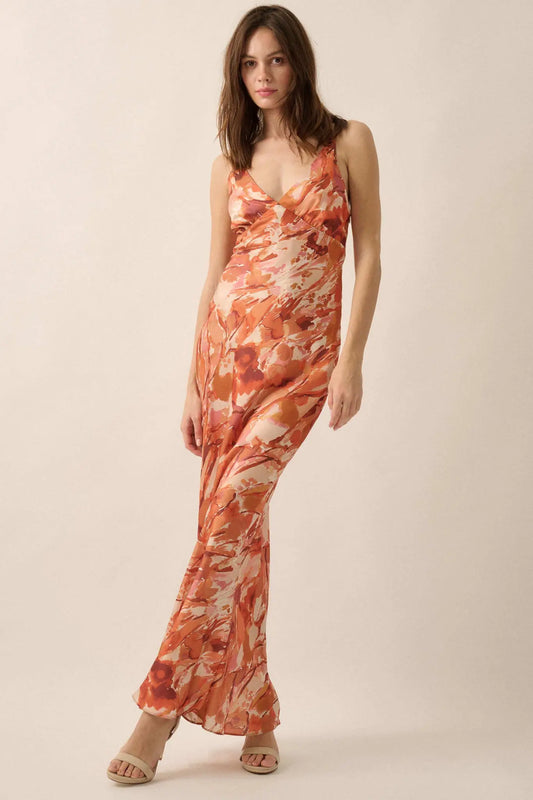Dream Come True Abstract-Print Satin Maxi Dress