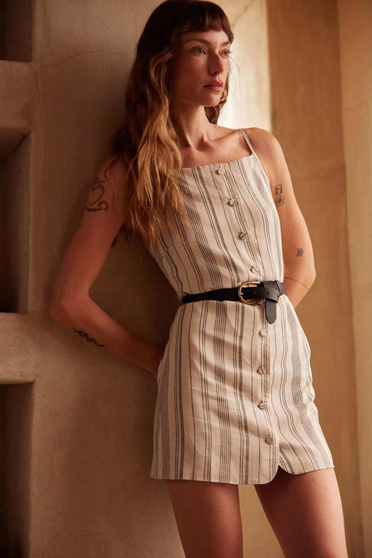 Play Along Pinstripe Button-Front Mini Dress