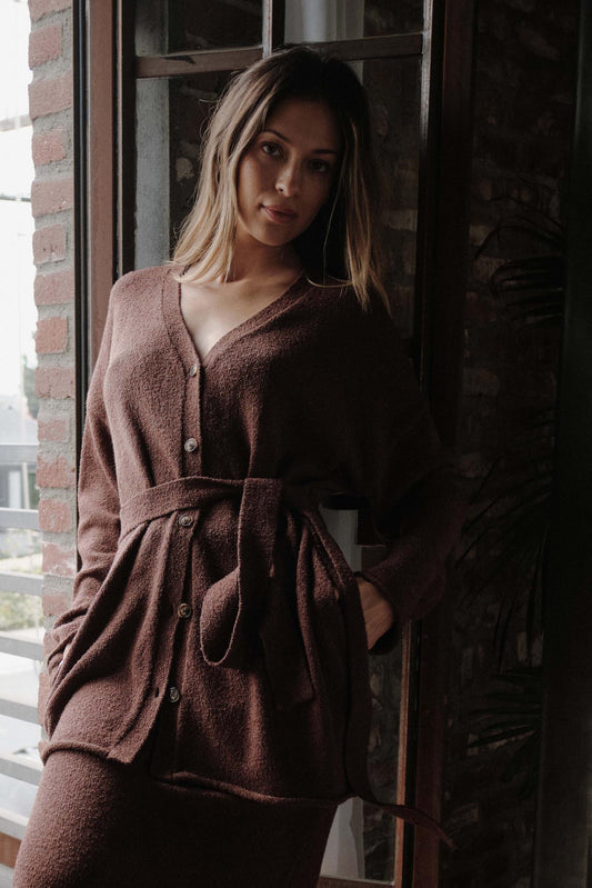 Promise the Label Belted Button-Front Cardigan