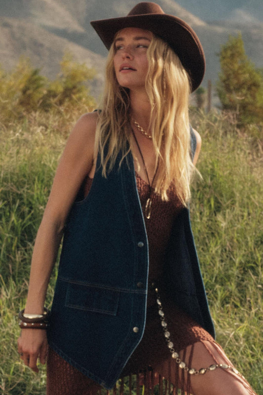 Days Go By Denim Snap-Front Vest