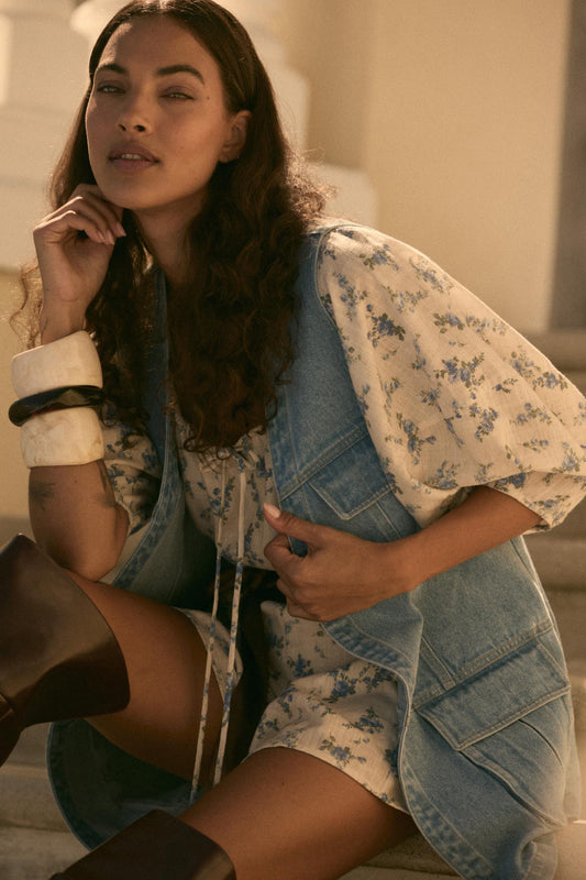 One of These Days Denim Open-Front Cargo Vest