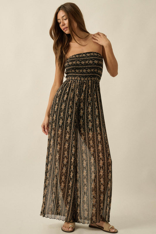 Plenty of Petals Floral Mesh Strapless Jumpsuit