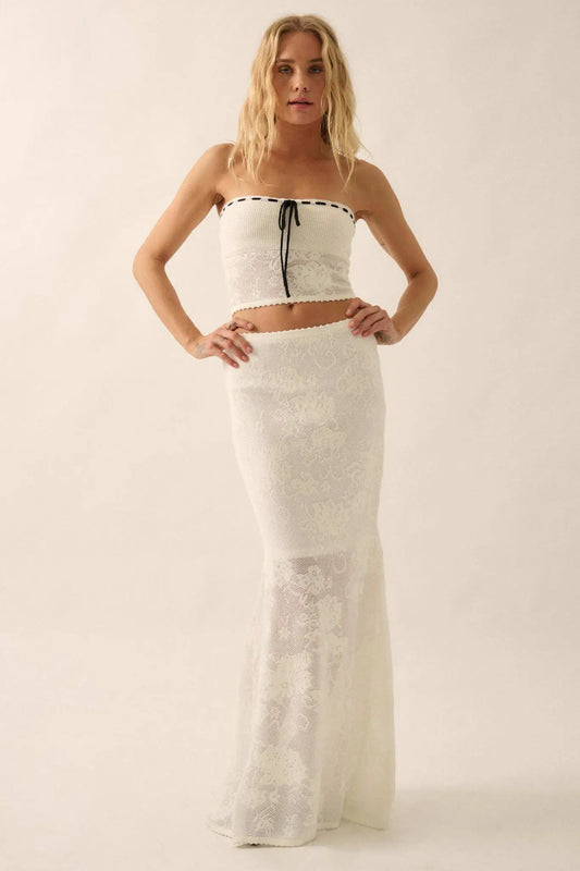 Beguiling Blooms Floral Lace Mermaid Maxi Skirt