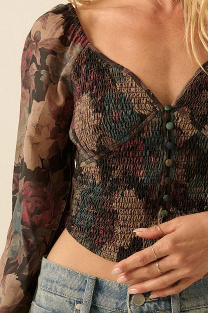 Perfumed Potpourri Smocked Sweetheart Peasant Top