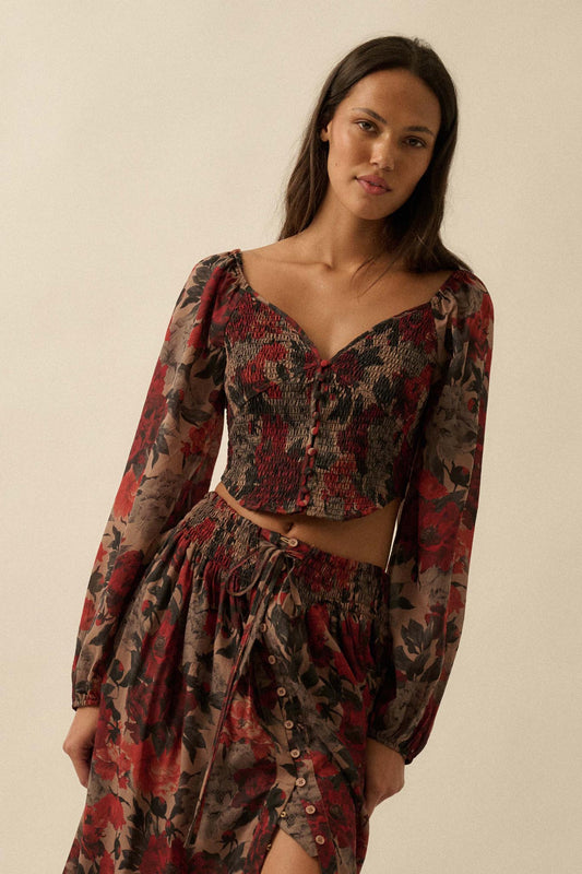 Perfumed Potpourri Smocked Sweetheart Peasant Top
