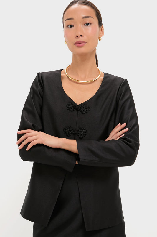 Black Dupioni Long Sleeve Carrico Top