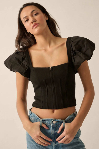 Princess Diaries Puff-Sleeve Zipped Corset Top