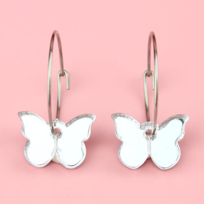 You're My Butterfly, Sugar Baby Hoop Earrings (Silver Mirror)