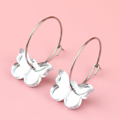 You're My Butterfly, Sugar Baby Hoop Earrings (Silver Mirror)