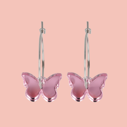 You're My Butterfly, Sugar Baby Hoop Earrings (Pink Mirror)