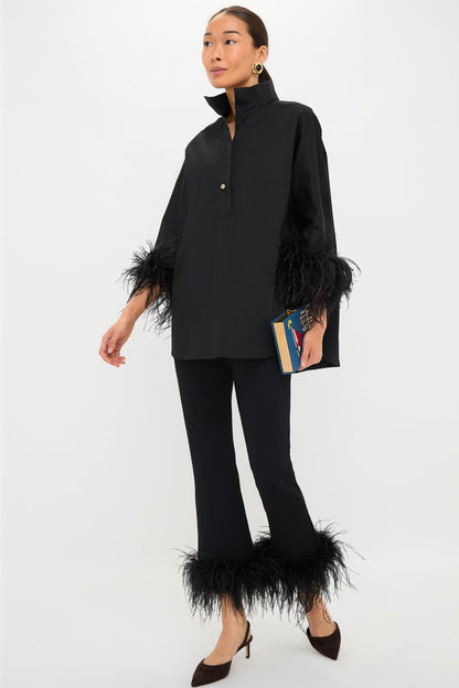 Black Feather Compression Knit Ashford Pants