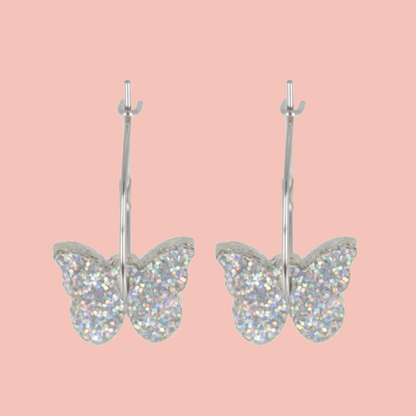 You're My Butterfly, Sugar Baby Hoop Earrings (Holographic Glitter)