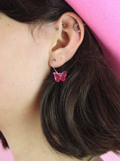 You're My Butterfly, Sugar Baby Hoop Earrings (Pink Mirror)